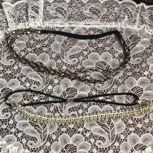 2 metallic Headbands Braided unLeather Rhinestone